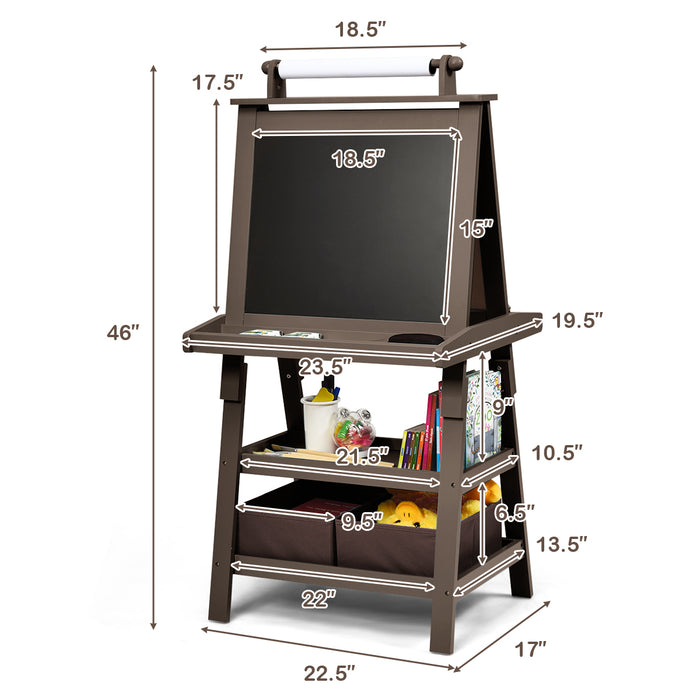 3 in 1 Double-Sided Storage Art Easel-Brown