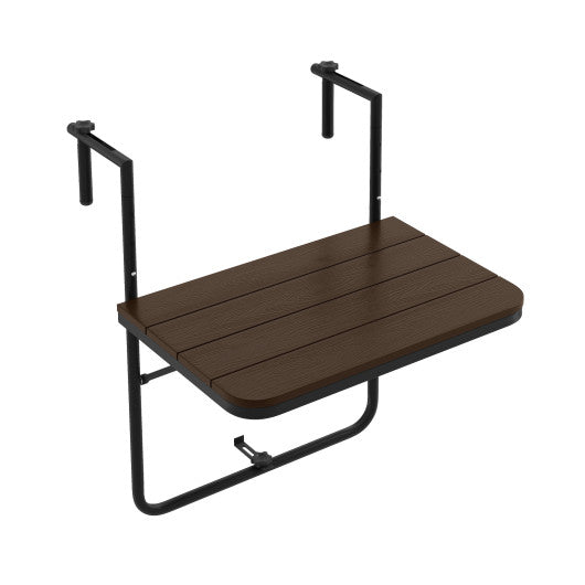 Folding Hanging Table with 3-Level Adjustable Height for Patio Balcony-Coffee