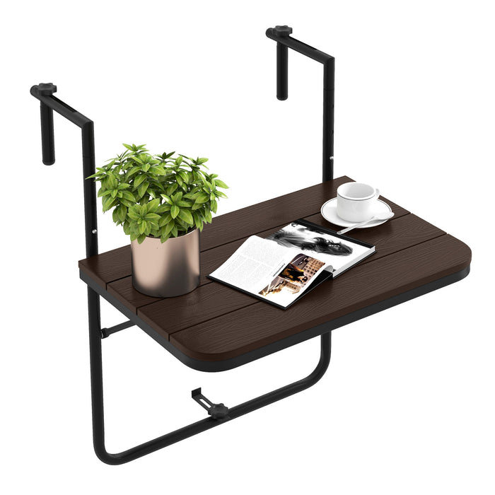 Folding Hanging Table with 3-Level Adjustable Height for Patio Balcony-Coffee