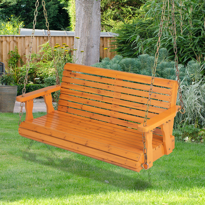 2-Person Wooden Porch Swing with Hanging Chains for Garden Yard-Orange