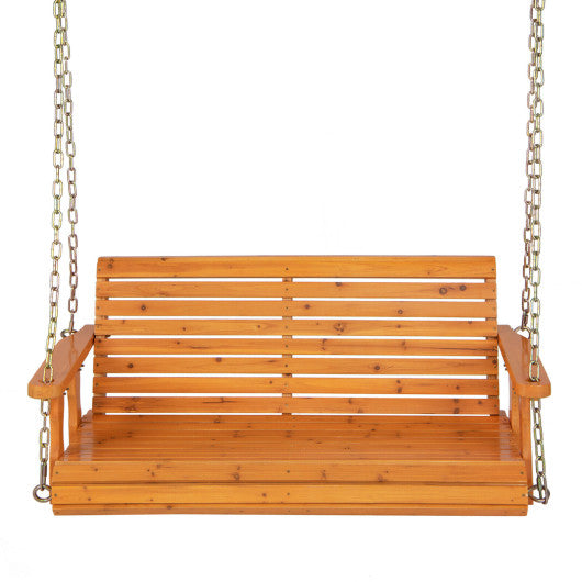 2-Person Wooden Porch Swing with Hanging Chains for Garden Yard-Orange