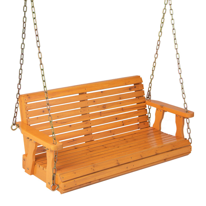 2-Person Wooden Porch Swing with Hanging Chains for Garden Yard-Orange