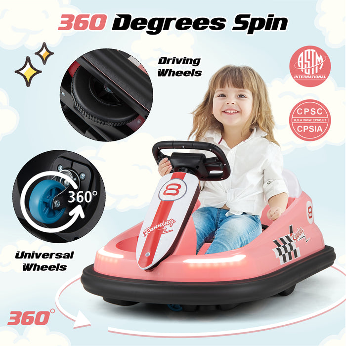 6V kids Ride-on Bumper Car with 360Â° Spinning and Dual Motors-Pink