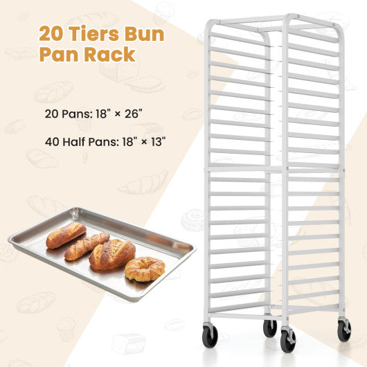 20-tier Bun Pan Speed Rack with Lockable Rubber Wheels