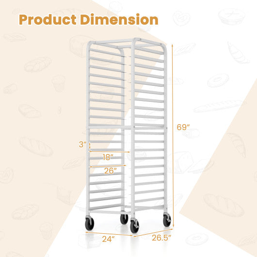 20-tier Bun Pan Speed Rack with Lockable Rubber Wheels