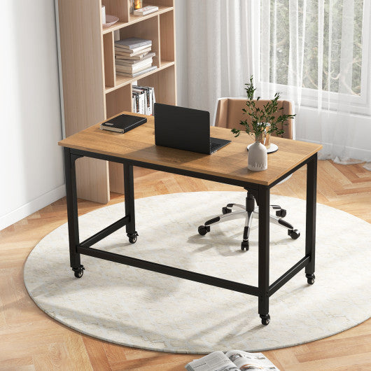 48 Inch Rolling Computer Desk with Heavy-duty Metal Frame for Home and Office-Natural