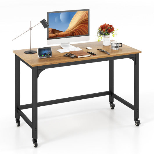 48 Inch Rolling Computer Desk with Heavy-duty Metal Frame for Home and Office-Natural