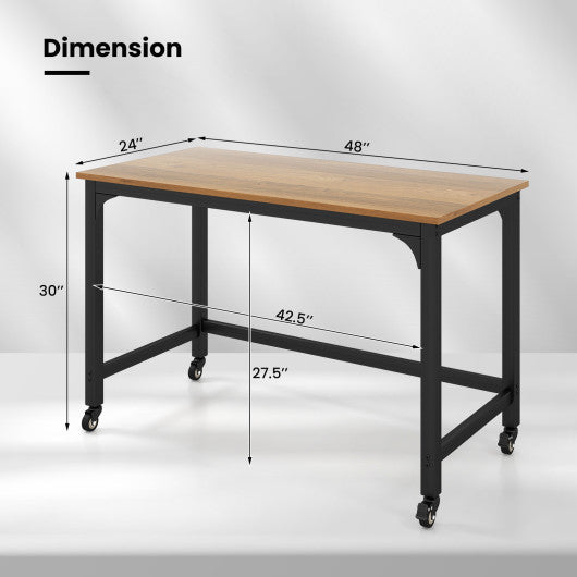 48 Inch Rolling Computer Desk with Heavy-duty Metal Frame for Home and Office-Natural