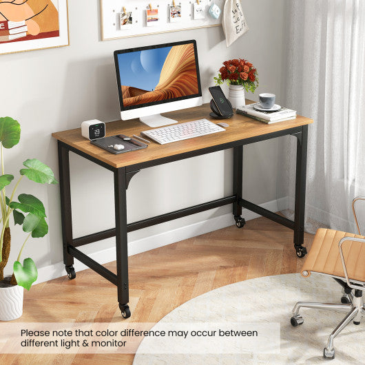 48 Inch Rolling Computer Desk with Heavy-duty Metal Frame for Home and Office-Natural