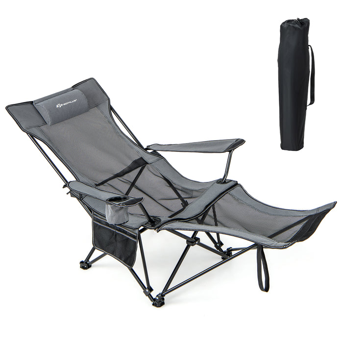 Camping Lounge Chair with Detachable Footrest Adjustable Backrest-Gray