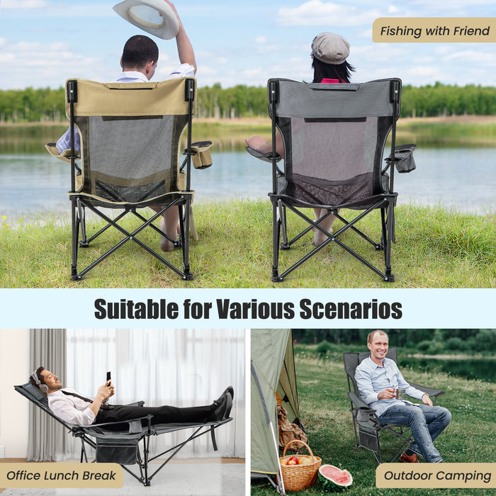 Camping Lounge Chair with Detachable Footrest Adjustable Backrest-Gray