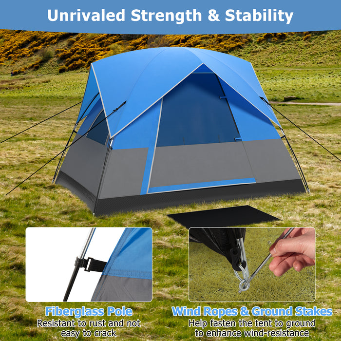 3 Person Outdoor Camping Tent with Removable Floor Mat for Camping Hiking Traveling-Blue