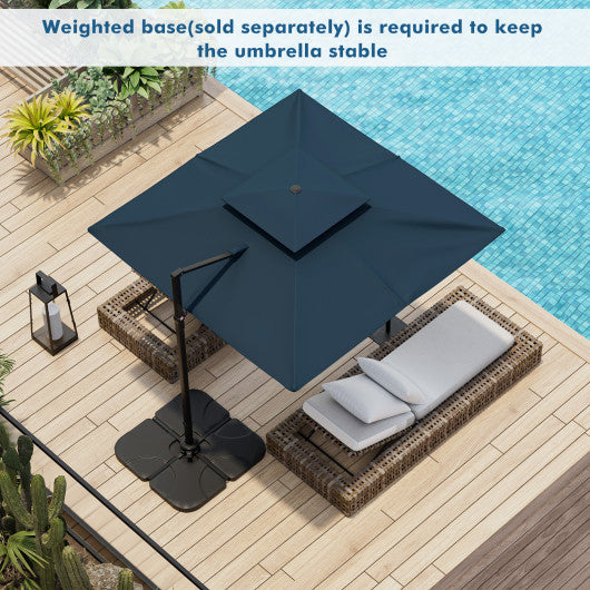 9.5 Feet Cantilever Patio Umbrella with 360Â° Rotation and Double Top-Navy