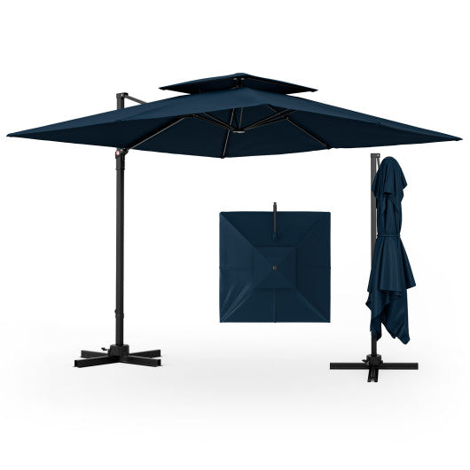 9.5 Feet Cantilever Patio Umbrella with 360Â° Rotation and Double Top-Navy