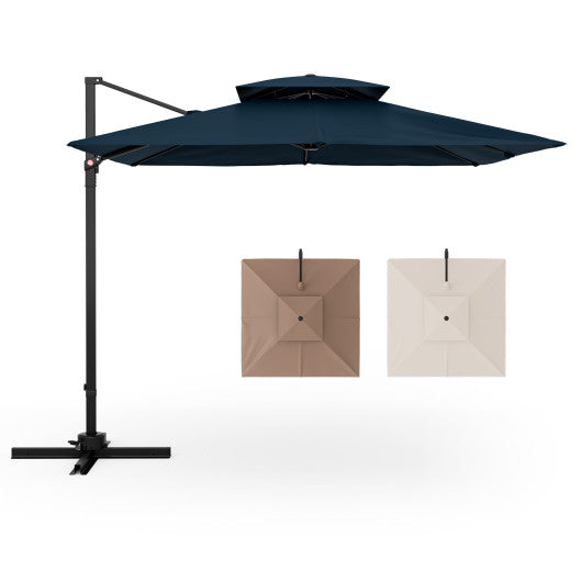 9.5 Feet Cantilever Patio Umbrella with 360Â° Rotation and Double Top-Navy