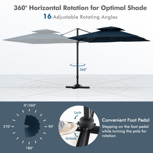 9.5 Feet Cantilever Patio Umbrella with 360Â° Rotation and Double Top-Navy