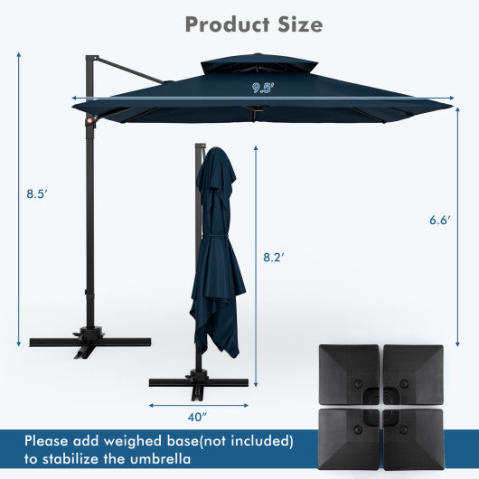 9.5 Feet Cantilever Patio Umbrella with 360Â° Rotation and Double Top-Navy