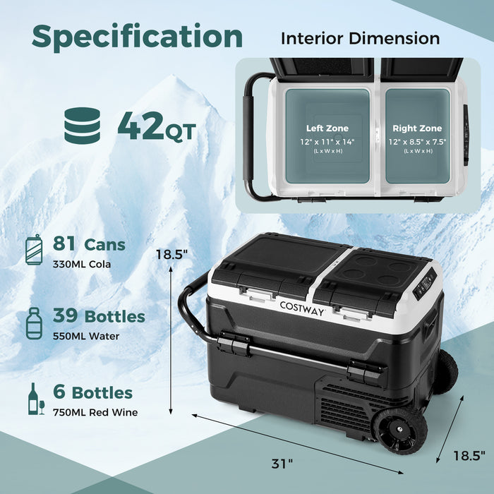 Dual Zone 12V  42QT Car Refrigerator for Vehicles Camping Travel Truck RV Boat Outdoor and Home Use