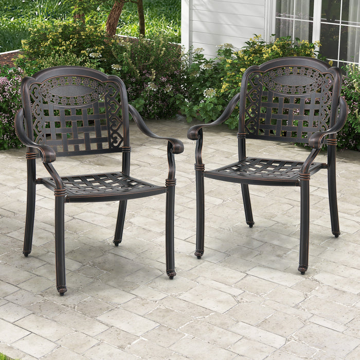 Set of 2 Cast Aluminum Patio Chairs with Armrests-Brown