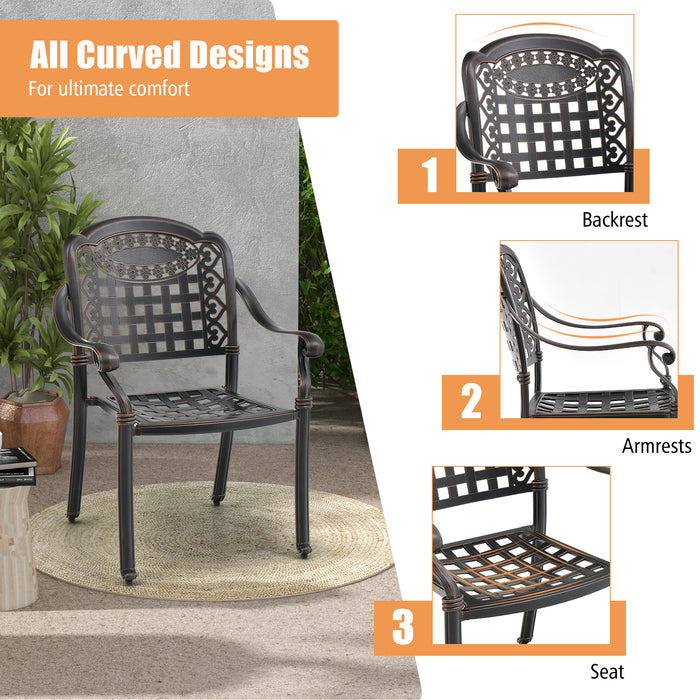 Set of 2 Cast Aluminum Patio Chairs with Armrests-Brown