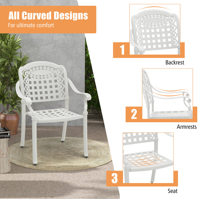 Set of 2 Cast Aluminum Patio Chairs with Armrests-Beige