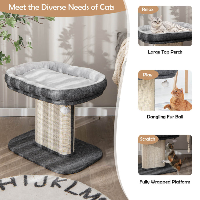 Modern Cat Tree Tower with Large Plush Perch and Sisal Scratching Plate-Gray