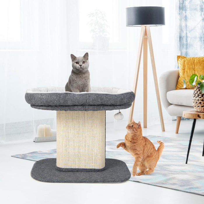 Modern Cat Tree Tower with Large Plush Perch and Sisal Scratching Plate-Gray