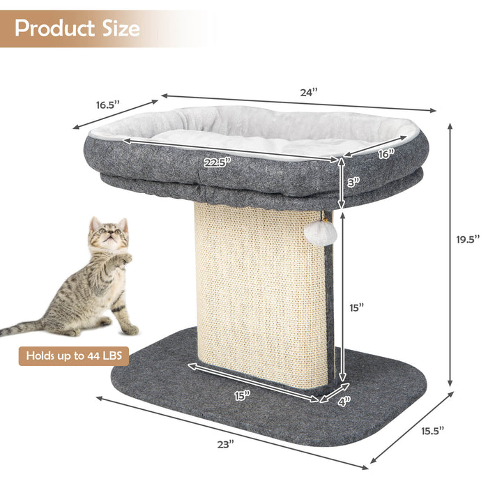 Modern Cat Tree Tower with Large Plush Perch and Sisal Scratching Plate-Gray