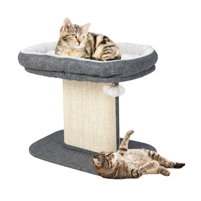 Modern Cat Tree Tower with Large Plush Perch and Sisal Scratching Plate-Gray