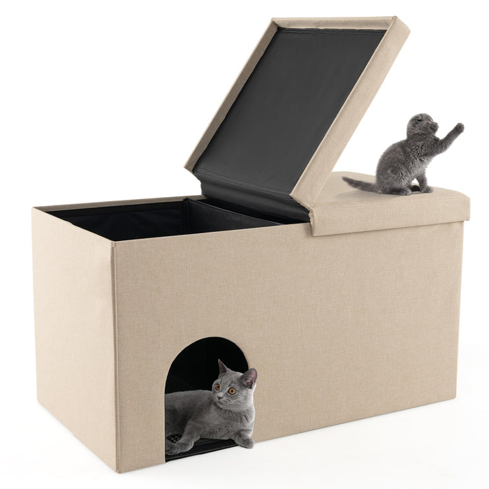 Cat Litter Box Enclosure Hidden Furniture with Urine Proof Litter Mat-Beige