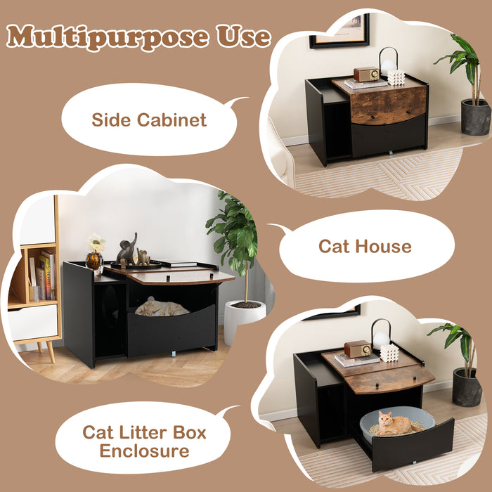 Cat Litter Box Enclosure with Pull-out Drawer-Black