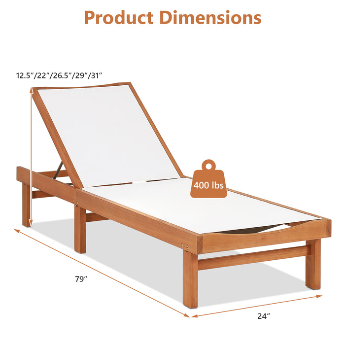 Outdoor Wood Chaise Lounge Chair with 5-Postion Adjustable Back