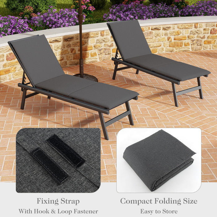 Outdoor Chaise Lounge Cushion Patio Furniture Folding Pad with Fixing Straps-Dark Gray