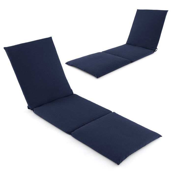 Outdoor Chaise Lounge Cushion Patio Furniture Folding Pad with Fixing Straps-Navy