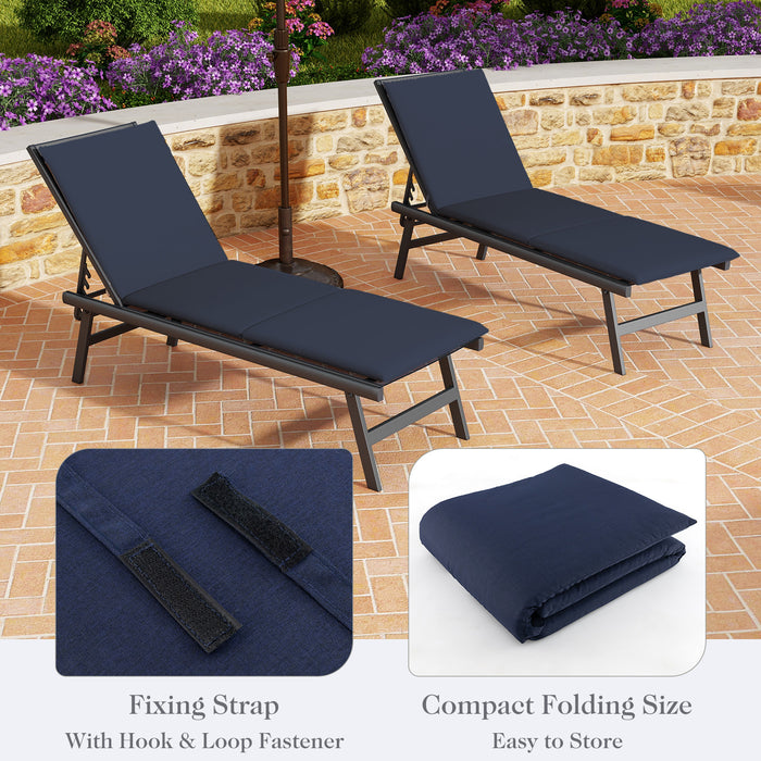 Outdoor Chaise Lounge Cushion Patio Furniture Folding Pad with Fixing Straps-Navy