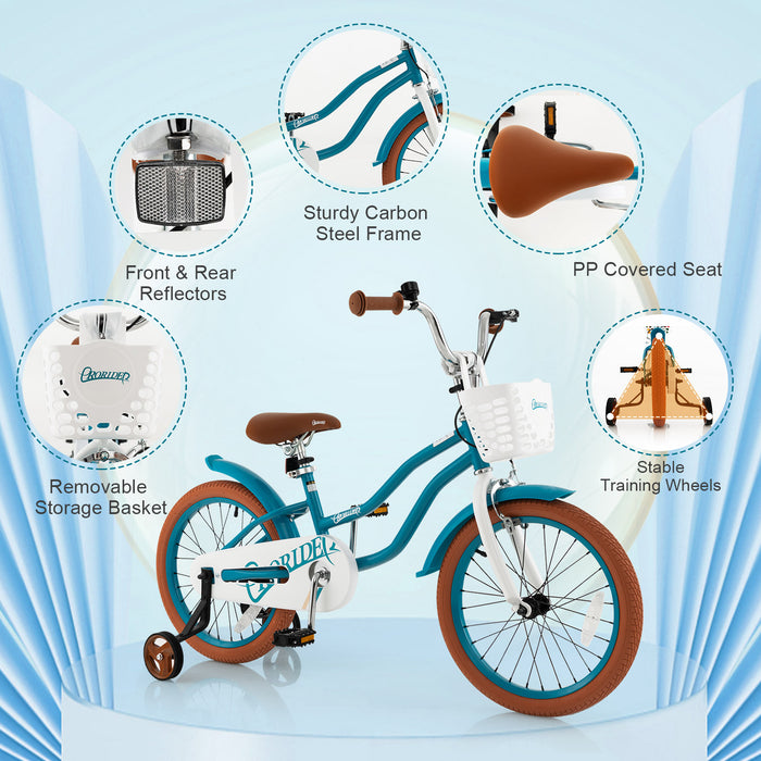 Children Bicycle with Front Handbrake and Rear Coaster Brake-Turquoise