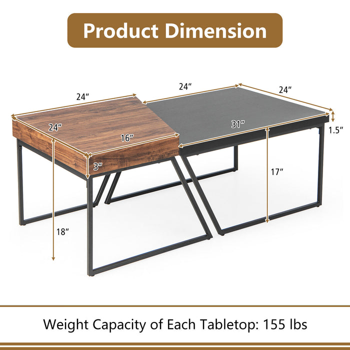 Coffee Table Set of 2 with Powder Coated Metal Legs-Black