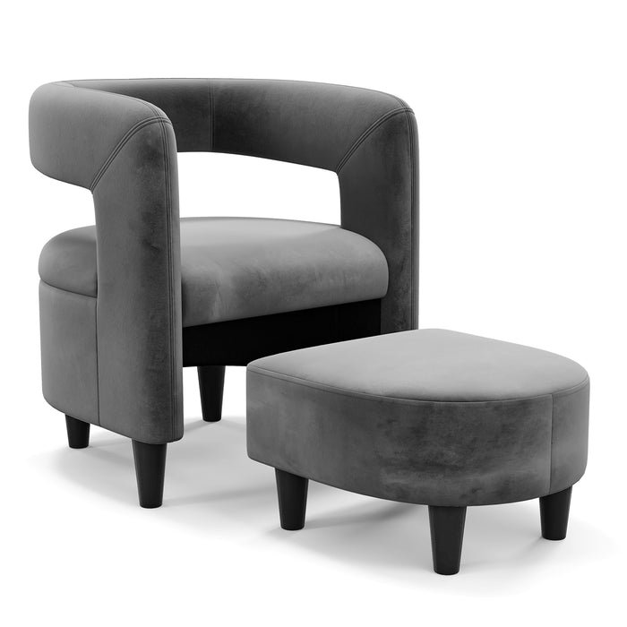 Comfy Accent Armchair with Footrest-Gray