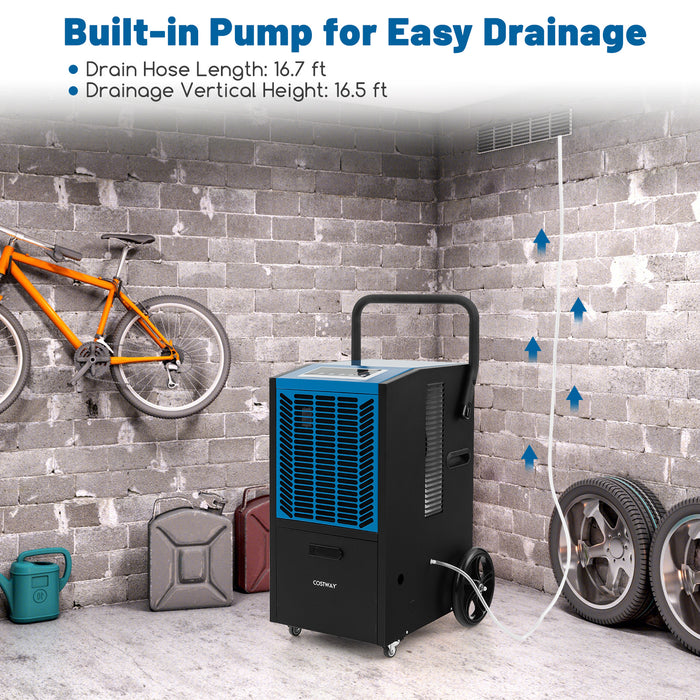 140 Pints Commercial Dehumidifier Crawl Space Dehumidifier with Pump and Drain Hose-Blue