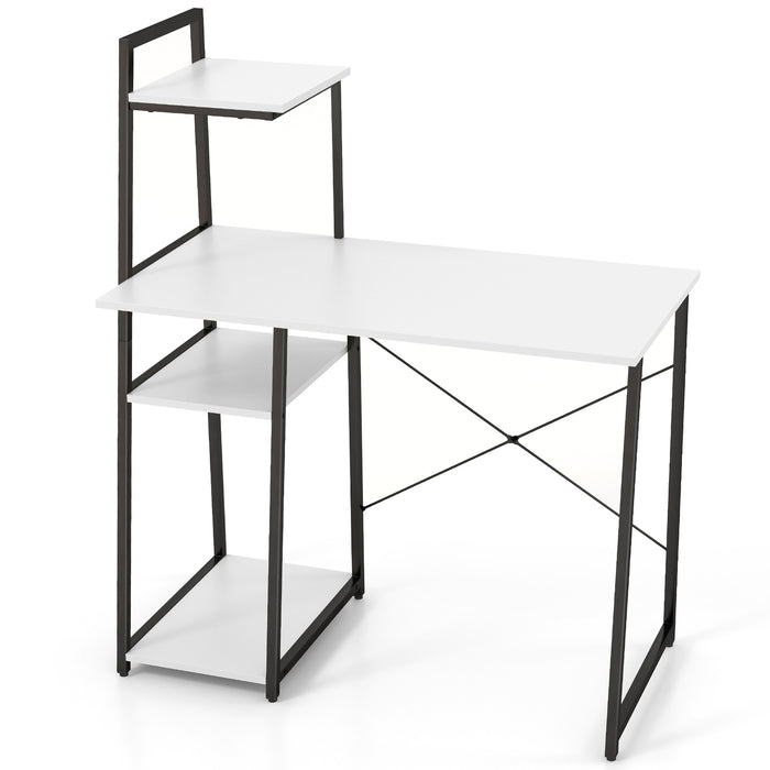 Compact Computer Desk Workstation with 4 Tier Shelves for Home and Office-White