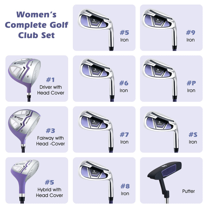 Women's Complete Golf Club Set Right Hand with Rain Hood-Purple