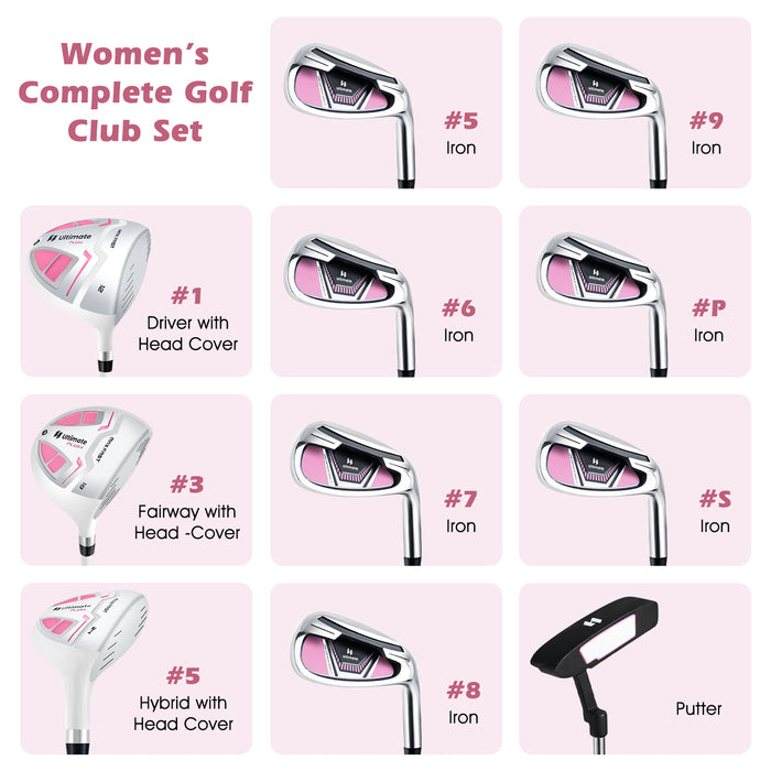 Women's Complete Golf Club Set Right Hand with Rain Hood-Pink