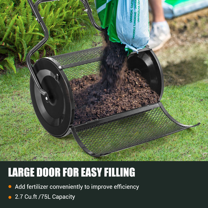 24â€ Peat Moss Spreader with Upgrade Side Latches and U-shape Handle-Black