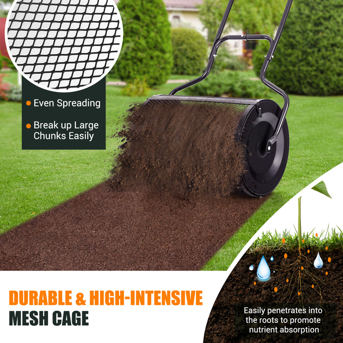 24â€ Peat Moss Spreader with Upgrade Side Latches and U-shape Handle-Black