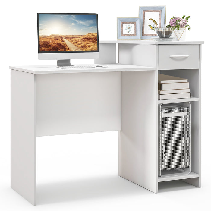 Computer Desk Modern Laptop PC Desk with Adjustable Shelf and Cable Hole-White