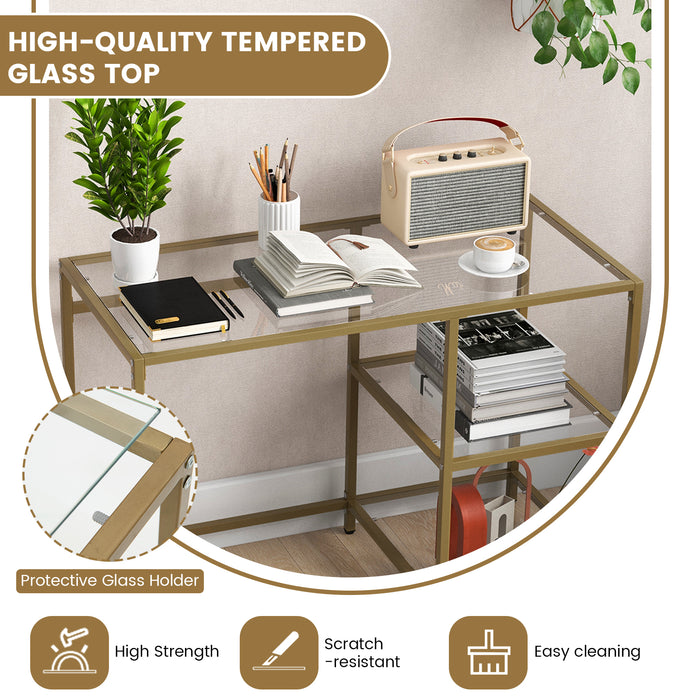 Modern Console Table with 2 Open Shelves and Metal Frame-Golden