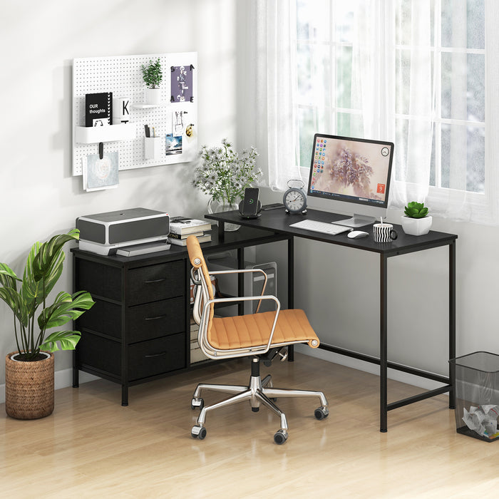 L-shaped Computer Desk with Power Outlet for Working Studying Gaming-Black