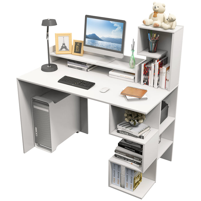 Modern Computer Desk with Storage Bookshelf and Hutch for Home Office-White