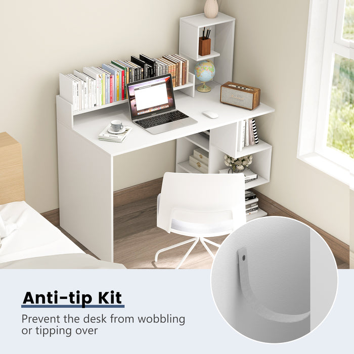 Modern Computer Desk with Storage Bookshelf and Hutch for Home Office-White