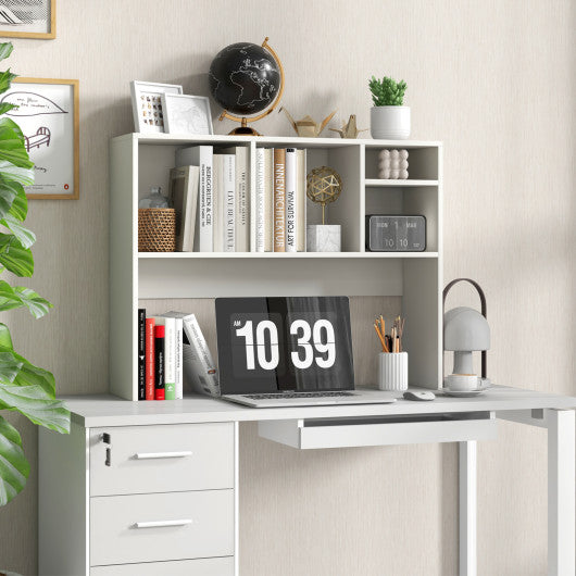 Computer Desktop Bookcase with 4 Cubbies and Open Back Compartment-White